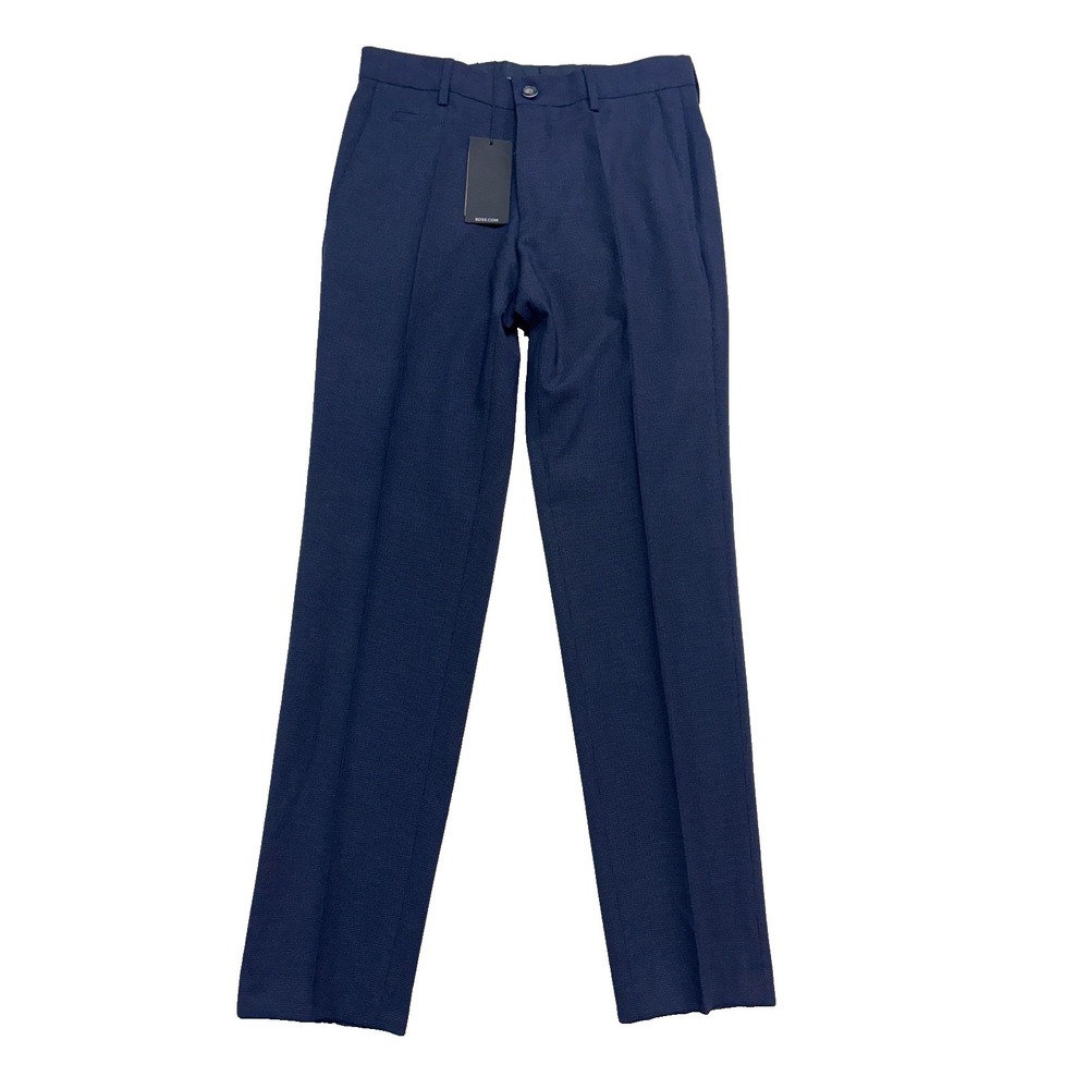 NEW Hugo BOSS 30x32 Genius 224 Navy Houndstooth Wool Dress Suit Pants Trousers